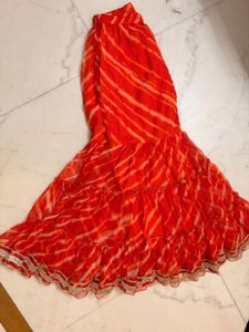 Vibrant Orange Striped Blouse with Tassels