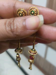 Elegant Gold Earrings with Red Stones