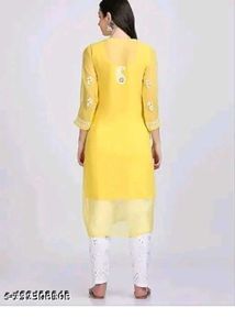 lukhnawi Yellow Embroidered Kurta