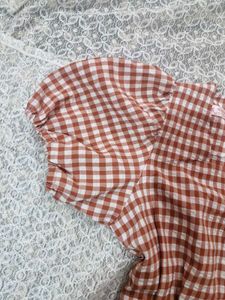 Red Checkered Puff Sleeve Dress