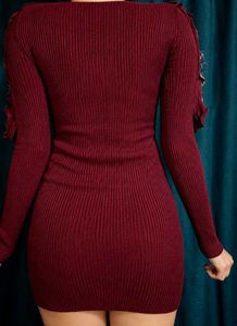 ✨PRICE DROP ✨Maroon Ribbed Mini Dress with Lace