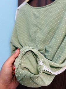 Olive Green Polka Dot Women's Top