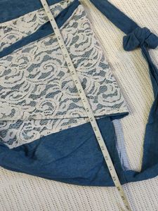 Denim Shoulder Bag with Lace Accent