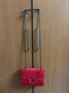 Chic Red Faux Fur Crossbody Bag