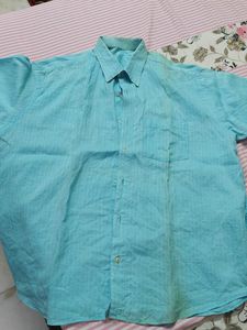Men's Blue Short Sleeve Button-Up Shirt