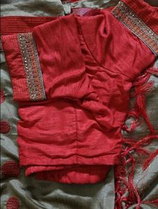 Elegant Grey Saree with Red Border