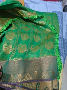 Vibrant Green Saree with Gold Motifs