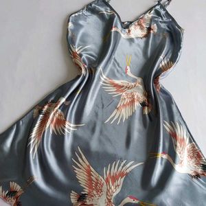 Silk Crane Print Nightdress 🌺✨️🦩