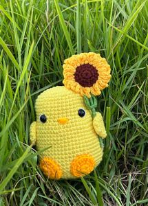 Handmade Crochet Chick with and tulip bouquet just