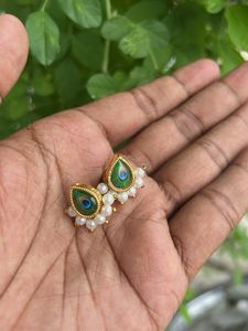 Peacock Feather Pearl Earrings