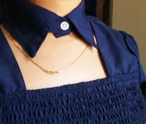Navy Blue Smocked Collared Top