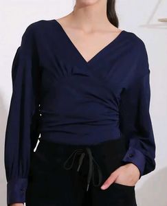 Shein Navy V-Neck Long Sleeve Blouse bodysuit