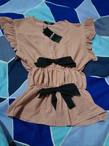 Shein Stylish Pink Bow-Tie Top