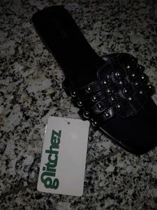 Stylish Black Studded Flat Sandals