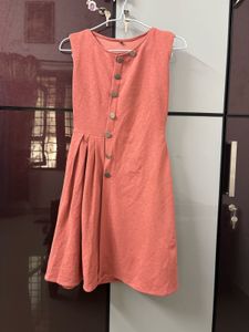Coral A-line Dress with Button Detail