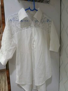 Elegant White Lace Detail shirt