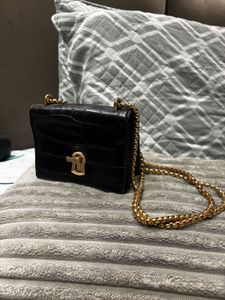 LVL99 Black Croc Embossed Clutch with Gold Chain