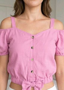 Pink Off-Shoulder Crop Top with Bow