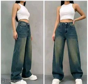 WASHED GREEN DARK BLUE BAGGY JEANS