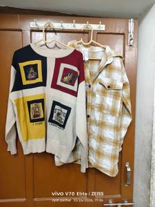 Vintage Dog Print Sweater &amp; Plaid Shirt