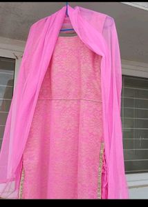 Pink Embellished heavy dress with sleeves for atta