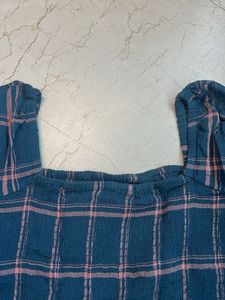 Chic Plaid Square Neck Peplum Top