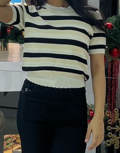 Striped Cropped Knit Top
