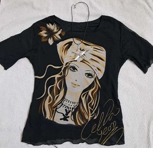 Y2k Vintage Black Graphic Print Top