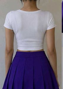 white tee with purple skirt