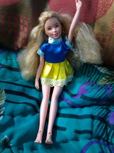 Blonde Doll with Blue and Yellow Dress