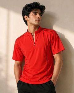 Coral Short Sleeve Quarter Zip Polo T-Shirt