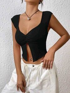 Chic Black Ruched Crop Top