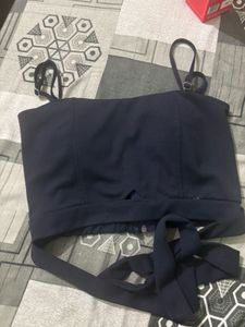 Navy Blue Crop Top with Tie Detail