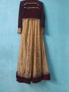 Elegant Maroon and Gold Gown