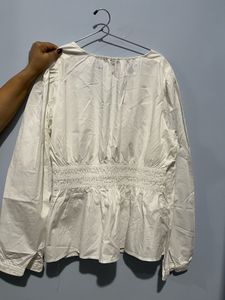 Gap White Smocked Waist V-Neck Top