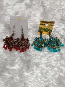 Fancy Stone Earrings Set – Red &amp; Blue | Minor Ston