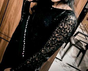 Black Floral Net Kurta (Women)