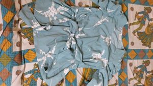 Blue Floral Tie-Waist Top