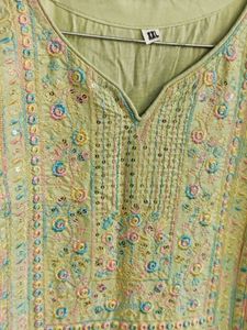 Light Green Kurta with Embellished Sleeves