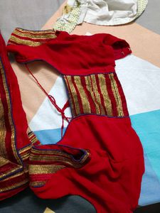 Red saree nd Blouse with Gold Embroidery