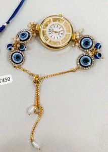 Evil Eye Charm Bracelet Watch & 4 rakhi set