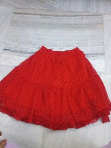 Vibrant Red Lace Ethnic Skirt