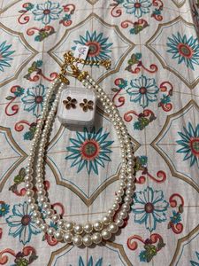 Elegant Double Strand Pearl Necklace Set