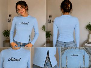 Light Blue "Natural" Zip Detail Top