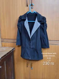 Black Formal Blazer with Puffed Sleeves
