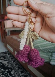 Boho Pearl &amp; Crochet Bell Keychain