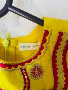 BabyOye Yellow&amp;pink Anarkali Suit Set