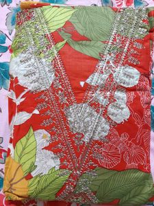 Vibrant Floral Kurta Set with Dupatta(unstitched)