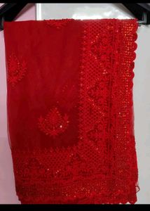 Stunning Red Embroidered Saree