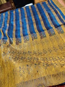 Blue &amp; Gold Striped kanjivaram